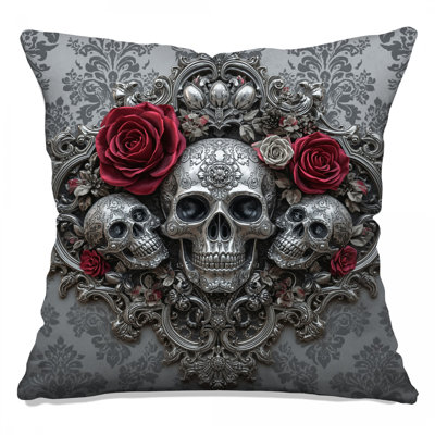 Coussins décoratifs ornés de têtes de mort ornées de roses