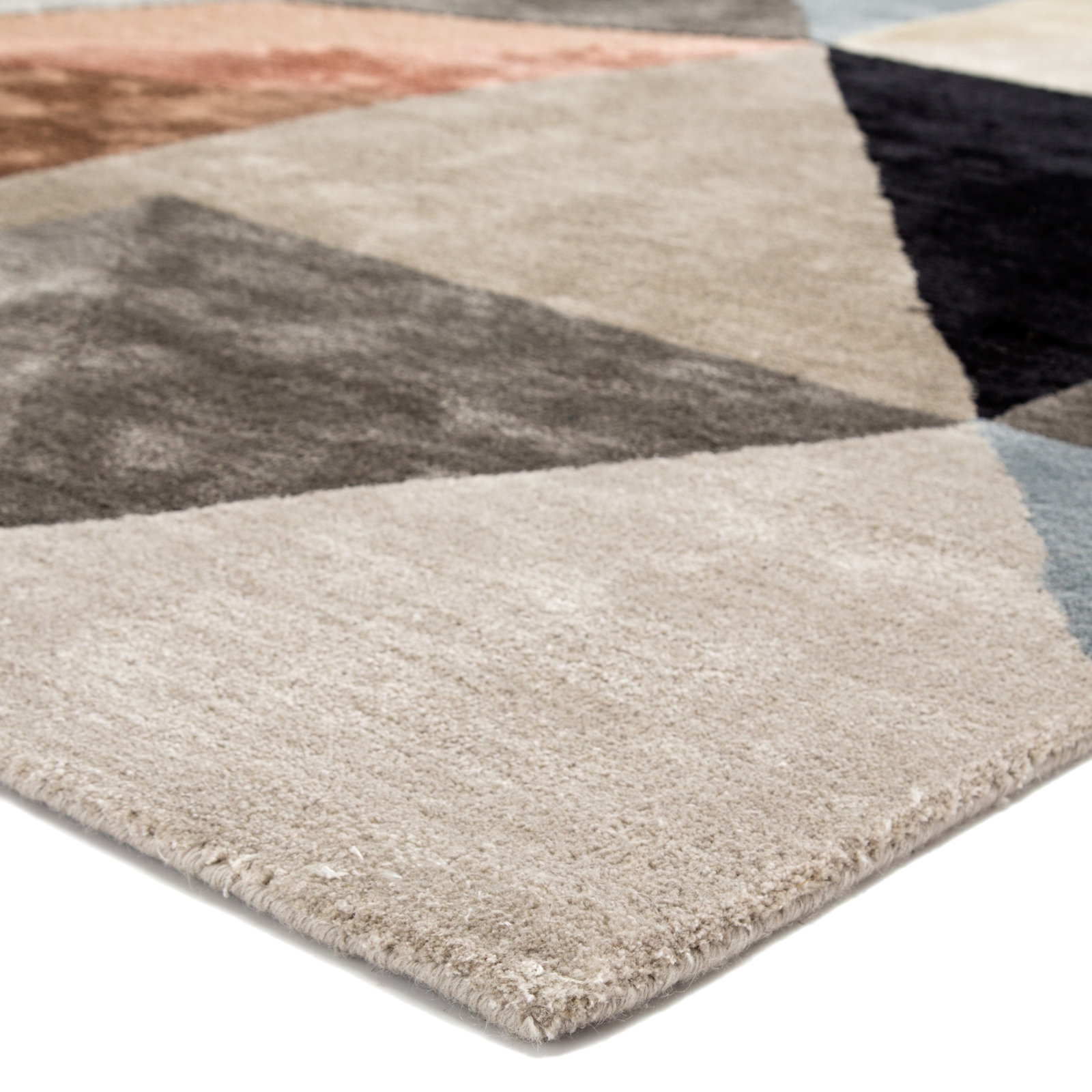 Ruben Handmade Viscose Jet Black/Moonbeam/Tuscany Rug, Rectangle 2' x 3'