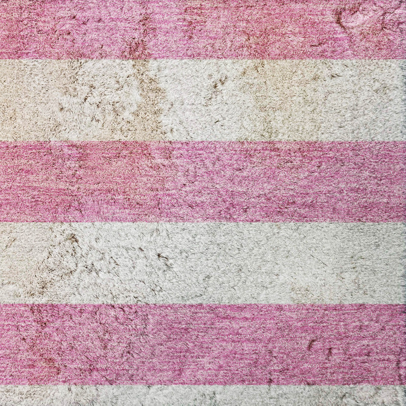 Premium Machine Washable Dream Shag ADS528 Striped Rug, Pink, 8' Round