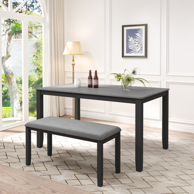 58" Solid Wood Dining Table And Bench Set by Winston Porter
