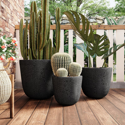 Rustic Crackle Durable MGO Outdoor Planter Set with Excellent Drainage