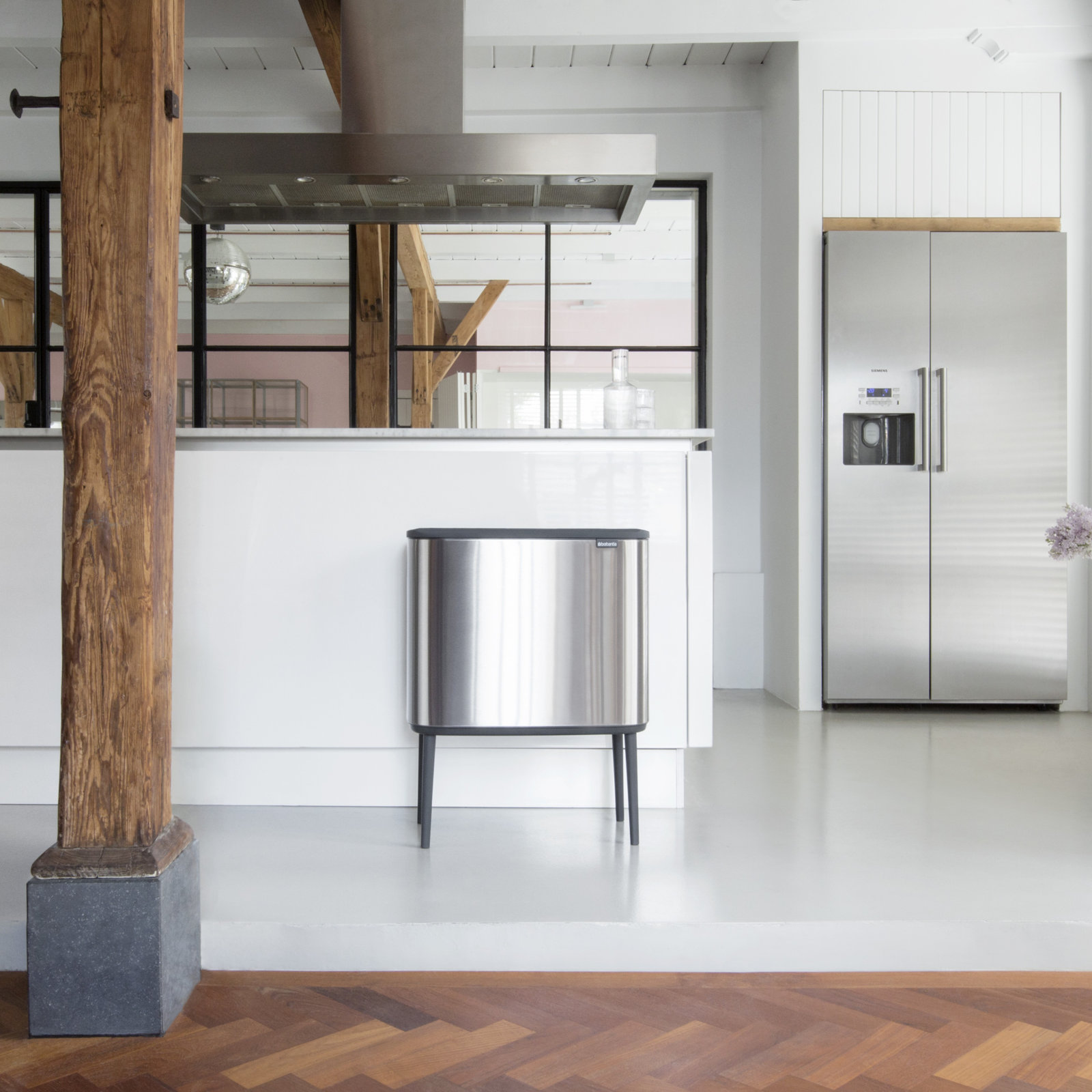 Brabantia Bo Touch 9gal Recycling Can, Matte Steel Fingerprint Proof