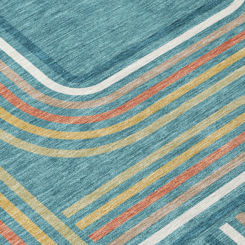 Machine Washable Indoor/Outdoor Chantille ACN2535 Geometric Rug, Teal, Round 8'