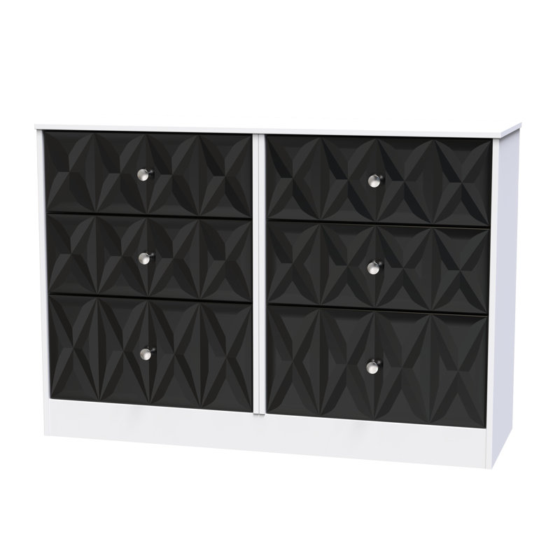 Ceinwen 115cm W 6 - Drawer Chest of Drawers, Deep Black/White