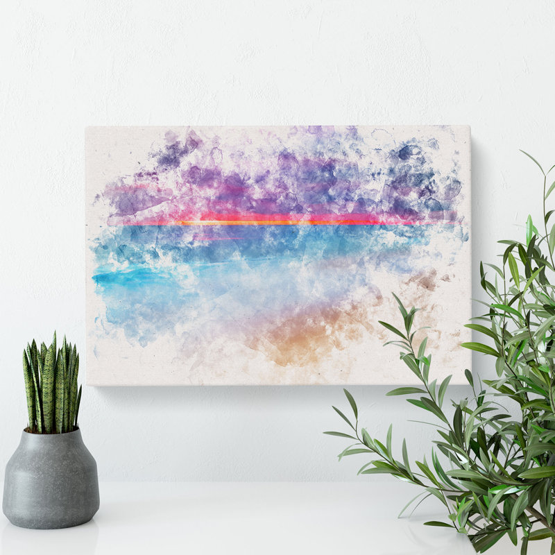 Pink Sunset Watercolour - Wrapped Canvas, 60cm H x 91cm W x 3cm D