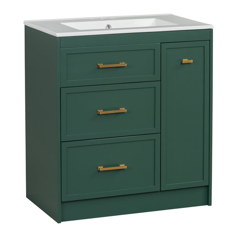 Meuble-lavabo 30 po avec lavabo en céramique, Vert