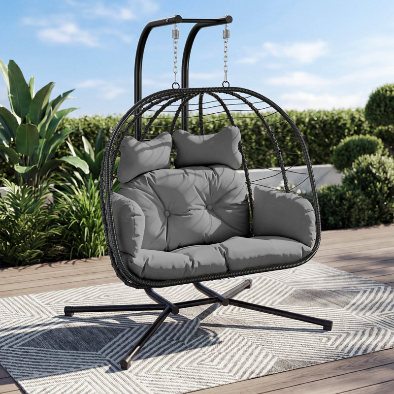 Fauteuil à œufs suspendu pour 2 personnes avec support Chousein - capacité de 700 lb, balançoire en osier imperméable pour patio et jardin
