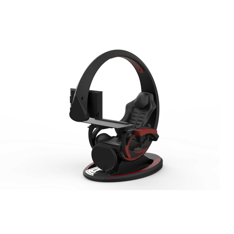 Inbox Zero Adjustable Reclining Ergonomic Swiveling PC & Racing Game Chair with Built-in Speakers, Black/Red