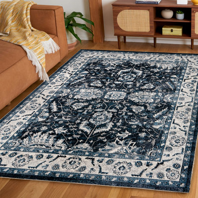 Vine Foldable Washable Area Rug – Blue/White