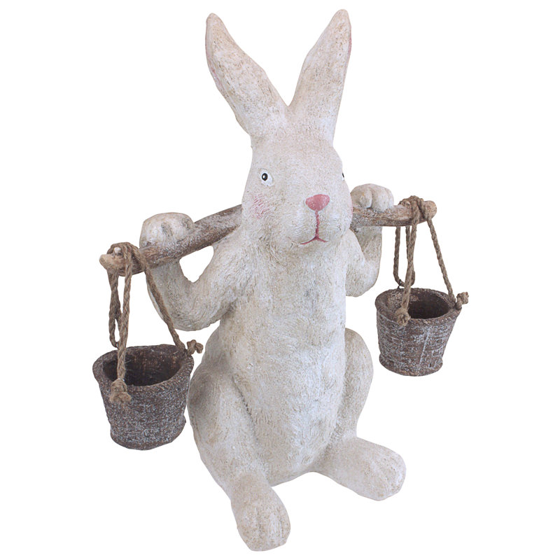 Ezekiel Rabbit Resin Spring Bunny Statue with Removable Buckets
