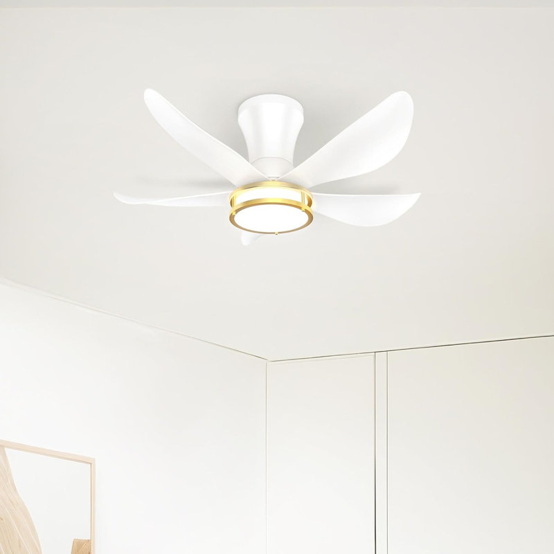 30 Inch 5 Blade Ceiling Fan With Light, Modern Ceiling Fan With Remote,Large Airflow,Flush Mount,6CCT,Dimmable,Noiseless,Bedroom Ceiling Fan