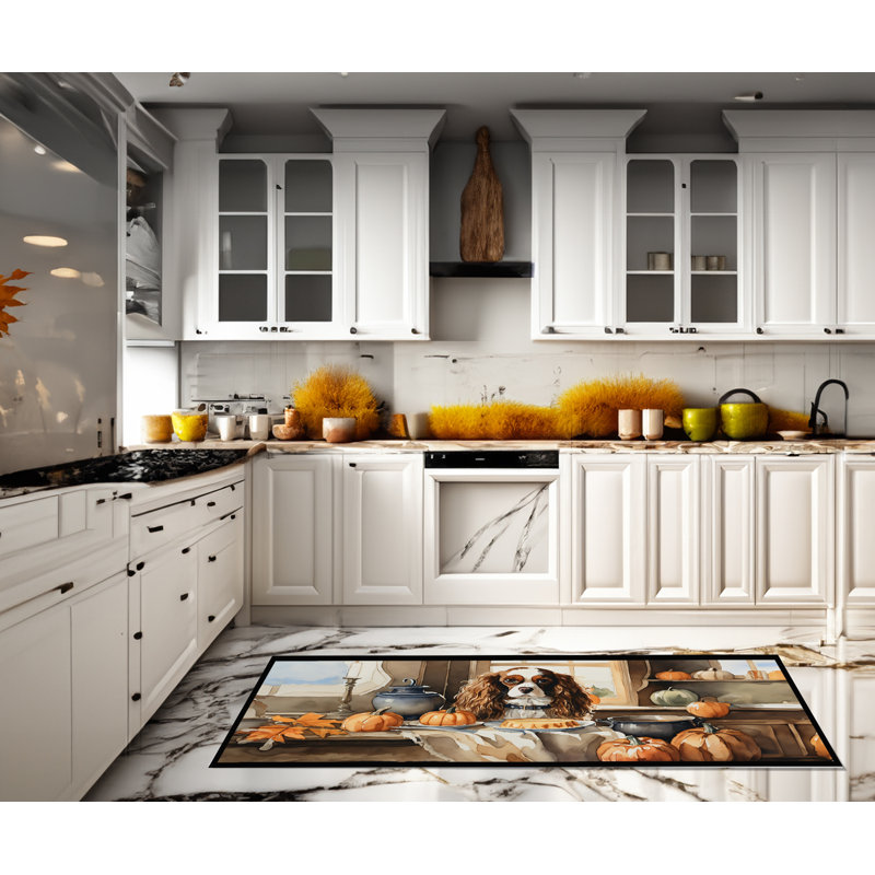 Cavalier Spaniel Fall Kitchen Pumpkins Runner Mat 28x58