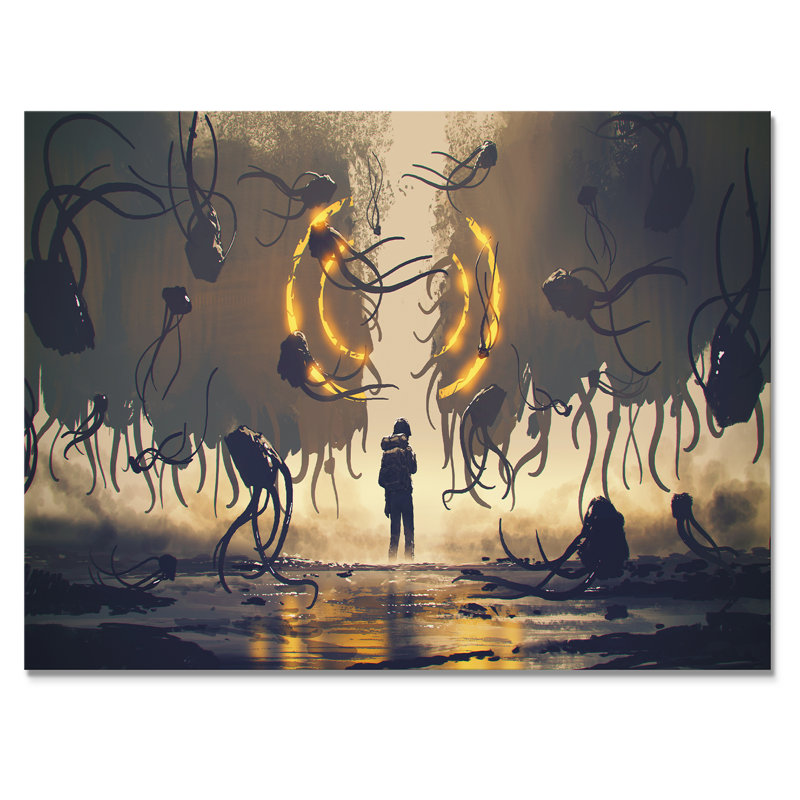 " Video Game Matrix Sentinal Fight ", 12" H x 20" W x 1" D, Wrapped Canvas