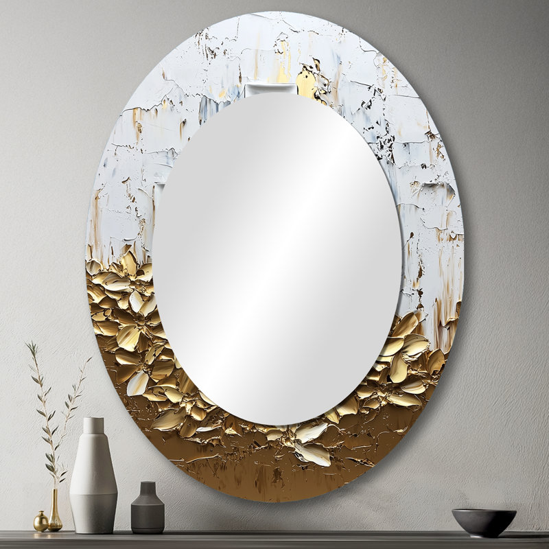 White An Gold Christianity Cross Dream I - Grand miroir mural ovale sur métal, 43 po x 33 po