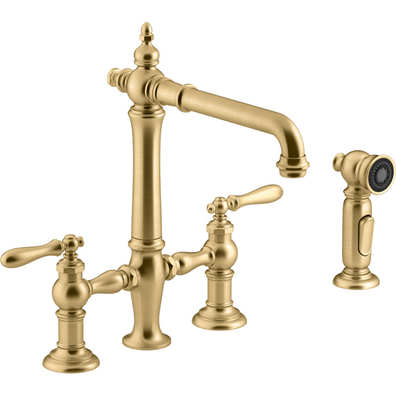 Artifacts Bridge Faucet, Lever Handle, Vibrant Brushed Moderne Brass