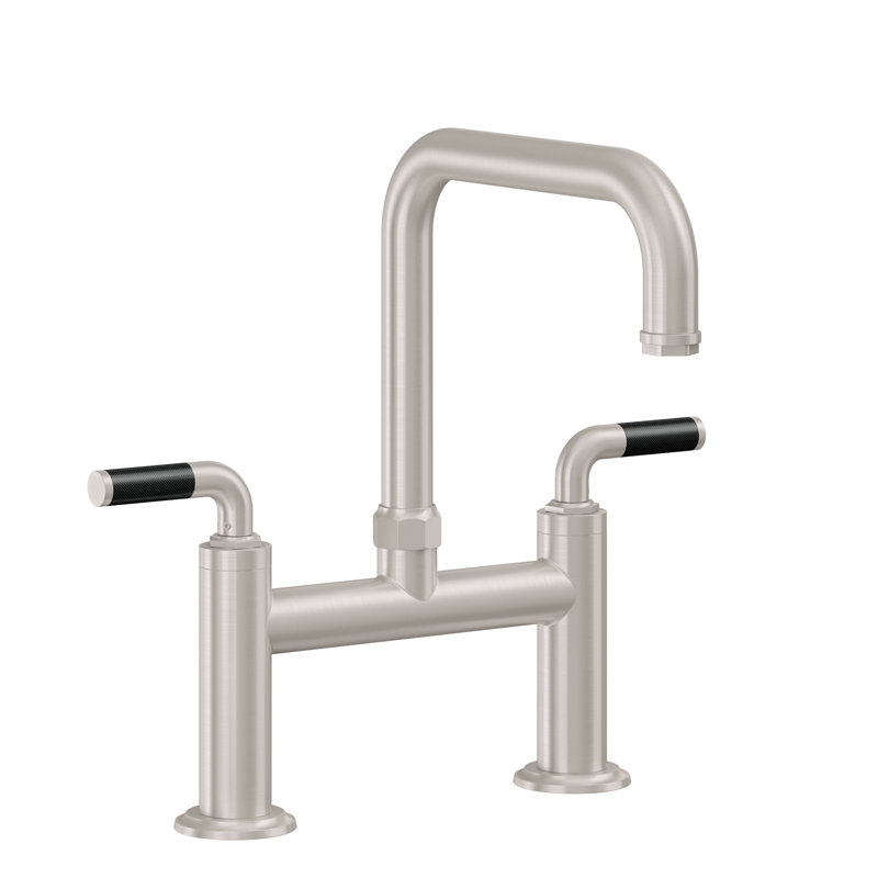 Bridge Kitchen Faucet - Quad Spout, Without Side Spray, Antique Copper Flat, Carbon Fiber Lever