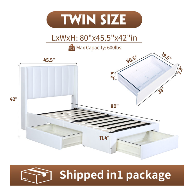 Lit plateforme avec rangement Jeilyn, Blanc, Simple