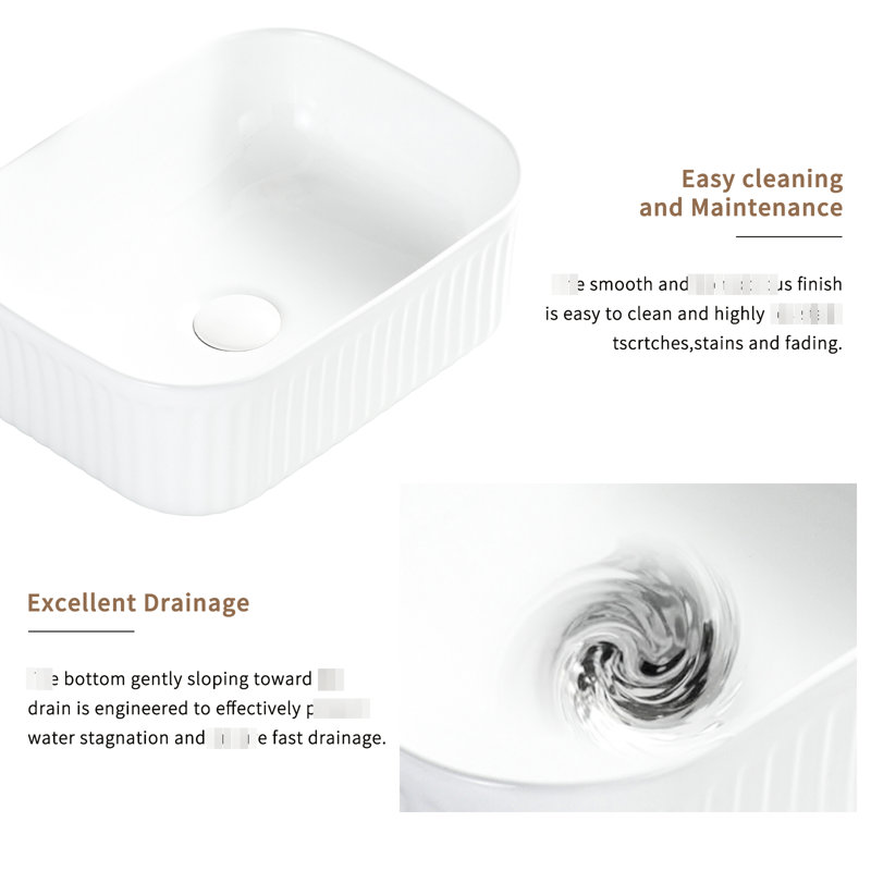 Wozniak Rectangle Bathroom Vessel Sink In Milk White Ceramic Above Counter, Matte Texture For Better Appearance, Easy To Maintain, 15.29 Depth, 12.08 Width, 5.66 Height, 17.05 Lb Weight American Style Vanity