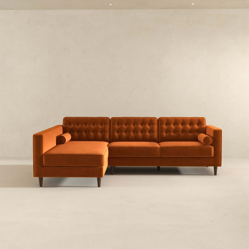 Canapé modulaire en velours Christian, Orienté à gauche (vu de face), Velours orange