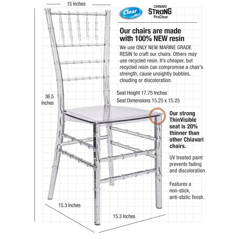 Clear Resin ThinVisible Chiavari Chair by Chivari, Clear Gold Champagne, 20