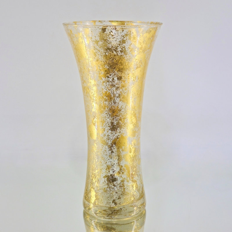 Thassos Gilded Glass Bouquet Vase, Gold, 12" H x 6" W x 6" D