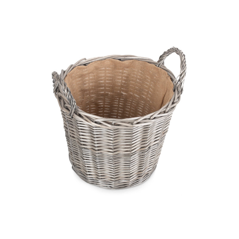 Wicker Round Lined Log Basket, 40cm H x 38cm W x 38cm D