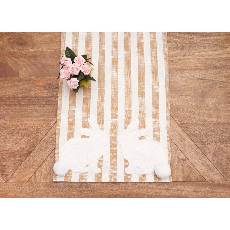 Easter Bunnies with Stripes Tufted Table Runner