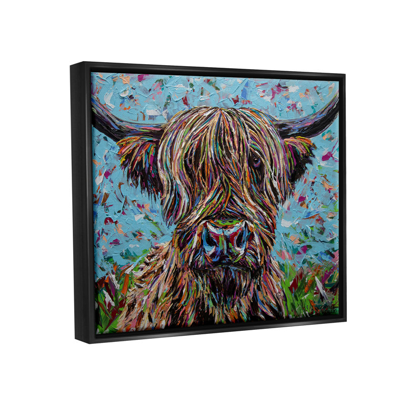 Highland Cattle Cow Abstract Portrait Canvas Print with Black Frame