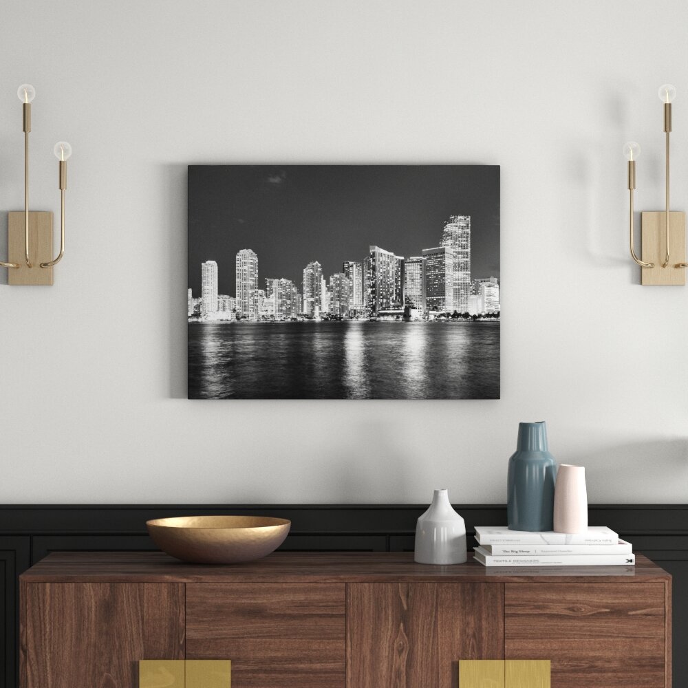 Leinwandbild „Schöne Nacht-Szene Skyline von Miami Florida“, Fotodruck