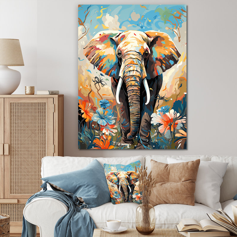 «Grey Creative Tusks Abstract Elephant Art I», art mural éléphant, H 40 po x l 30 po x P 1,5 po, Toile tendue