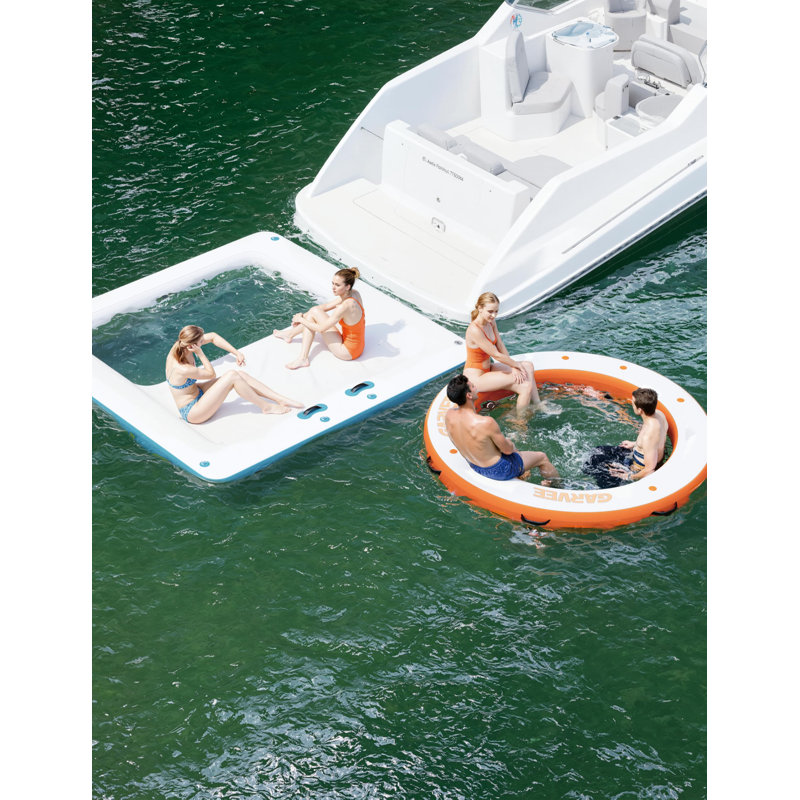 2.4m Round Inflatable Floating Dock with Hammock for 4-6 Adults | Non-Slip EVA Surface, Durable PVC, Supports 4-6 Adults for Lake, Pool & Beach