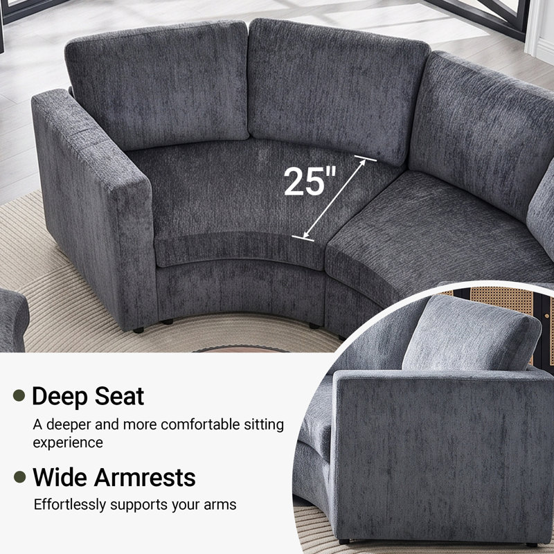 Canapé modulaire courbé 3 pièces, Gris