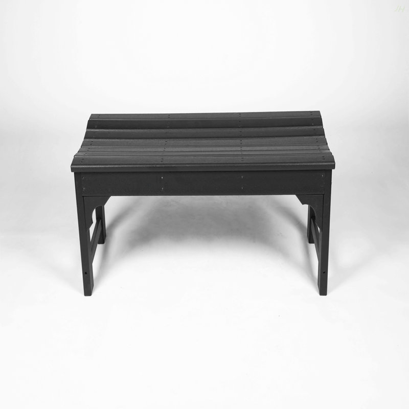 Backless HDPE Adirondack Bench With Wood Texture, Poly Lumber Seat For Patio, Backyard, Balcony, All Weather Resistant With UV Protection, Black