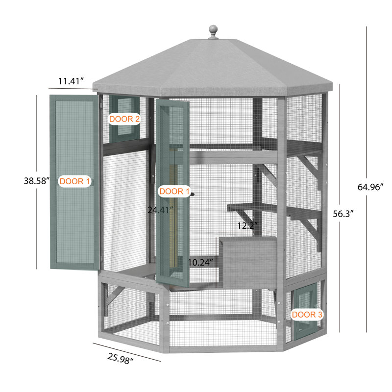 Enceinte de chat intérieure en bois Catio, enceinte intérieure Catio avec fenêtre d'accès, Gris