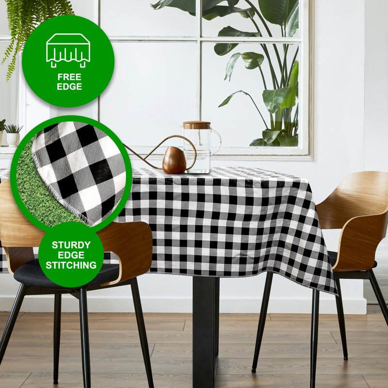 Tablecover-Vinyl With Flannel, Rectangle,Water Proof,Easy To Clean, Checked Design, 120" Rectangle, Black