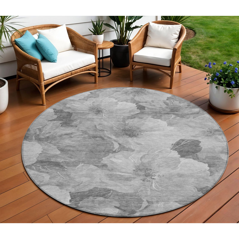 Tapis d'intérieur rond 8 po gris et gris anthracite