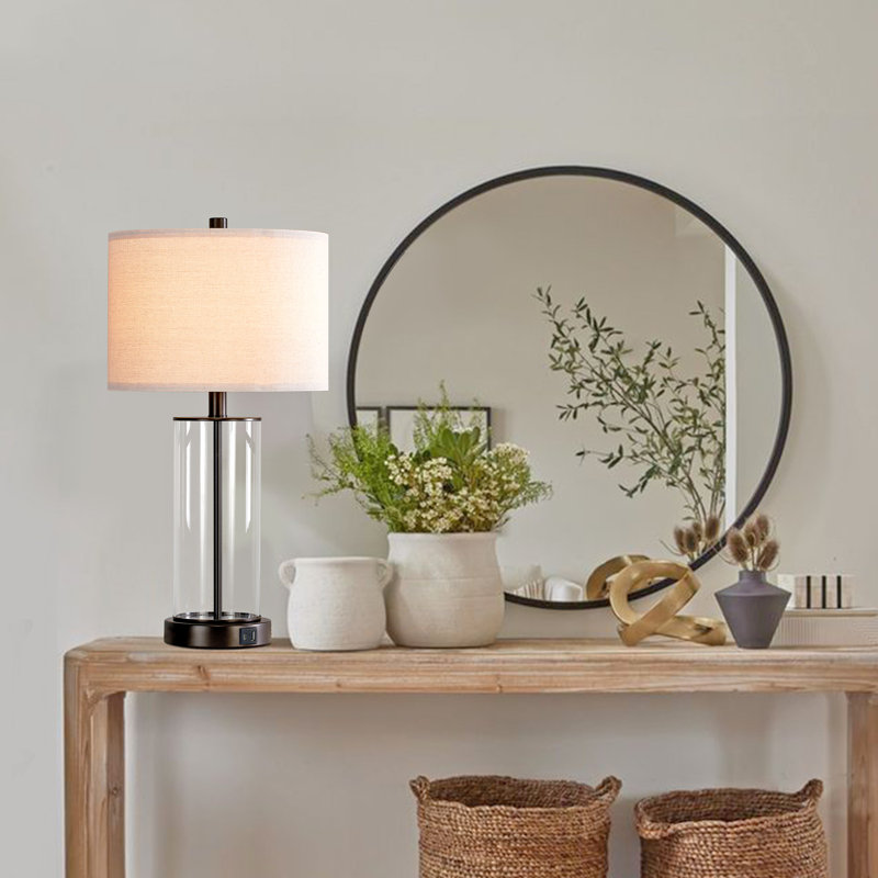 23'' USB Glass Table Lamp Set(Bulbs Included), Matte Black
