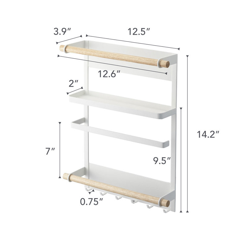 White and Natural Steel Magnetic Kitchen Organizer Rack