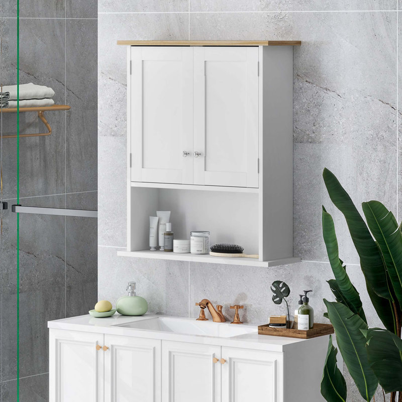 Bathroom Wall Cabinet, Modern Bathroom Cabinet Wall Mounted Medicine Cabinet with 2 Doors, Adjustable Shelf, Over the Toilet, White
