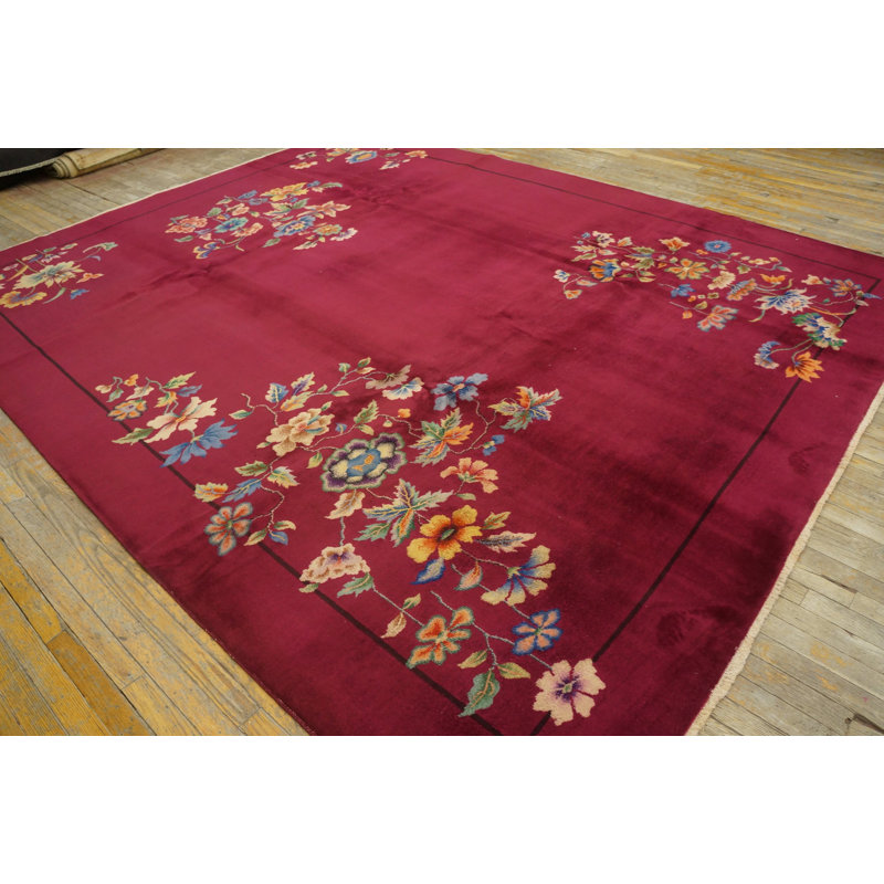 Antique Purple Color Floral Pattern Chinese Art Deco Rug