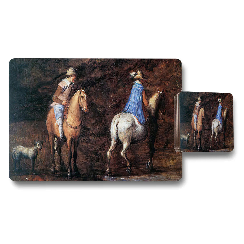 Horse Riders Placemats And Coasters Set Artwork Print