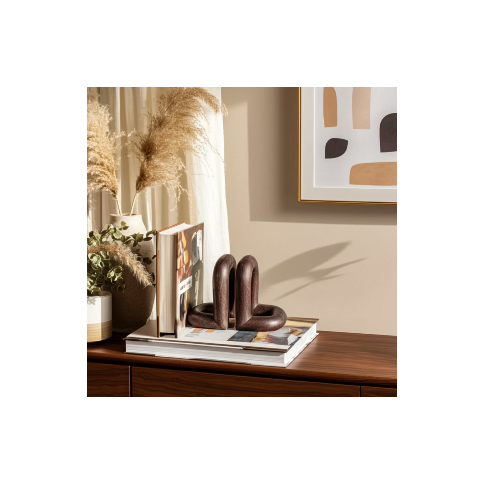 Zeppelin Wood Loopy Bookends, Dark Brown