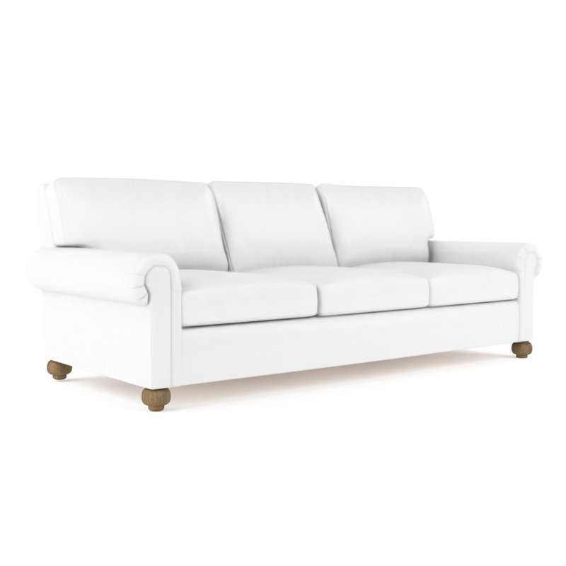 Canapé Leroy, H 36 po x l 96 po x P 49 po, Cuir rétro blanc, Patiné