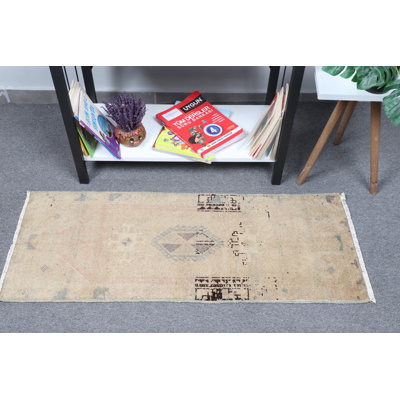 Handwoven Wool Carpet With Soft Subtle Geometric Pattern In Neutral Tones Perfect For Vintage Turkish And Bohemian Decor