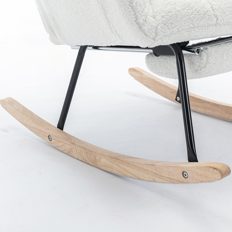 Chaise berçante en tissu avec repose-pieds Teddy, Ivoire ivoire