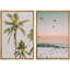 «Tropical Palm Tree Silhouette and Sunset Birds Over Ocean Waves», art mural 2 pièces-98109408-98109410