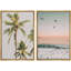 «Tropical Palm Tree Silhouette and Sunset Birds Over Ocean Waves», art mural 2 pièces-98109410-98109408