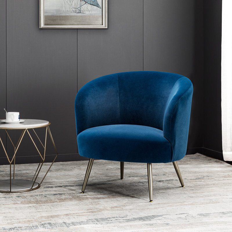Fauteuil demi-tonneau Dian, Velours bleu marine
