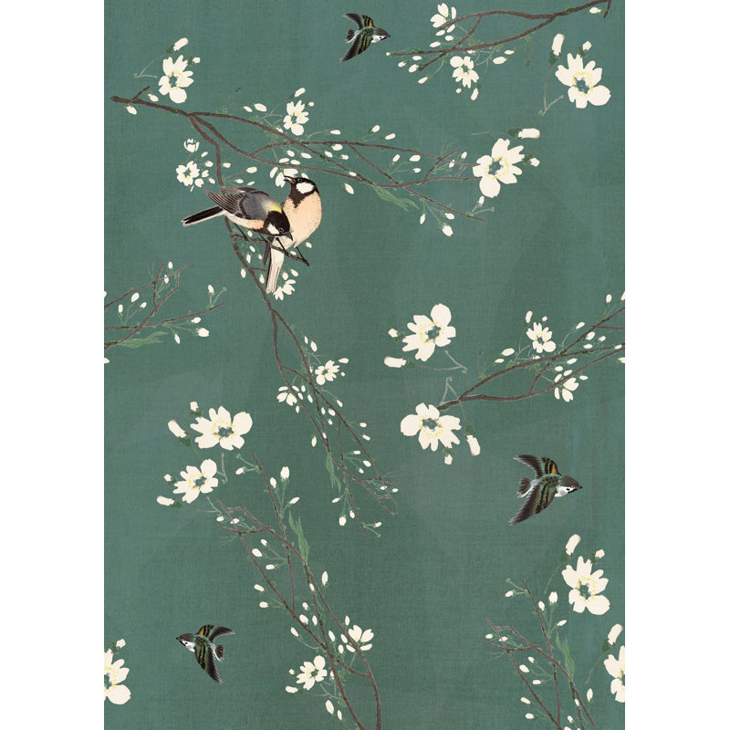 Superfresco Easy Birds & Blossom Print To Order Mural, 200cm L x 280cm W, Dark Green