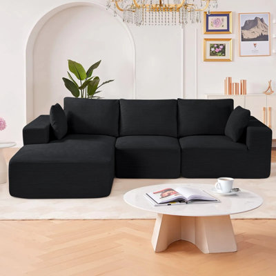 Canapé modulaire modulaire, canapé modulaire en forme de L avec méridienne, canapé modulaire Cloud avec éponge à haute rebond et densité, canapé rembourré en velours côtelé avec coussin pour le salon, la chambre à coucher, noir
